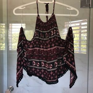 Elephant Print Halter Tank with Tie Back